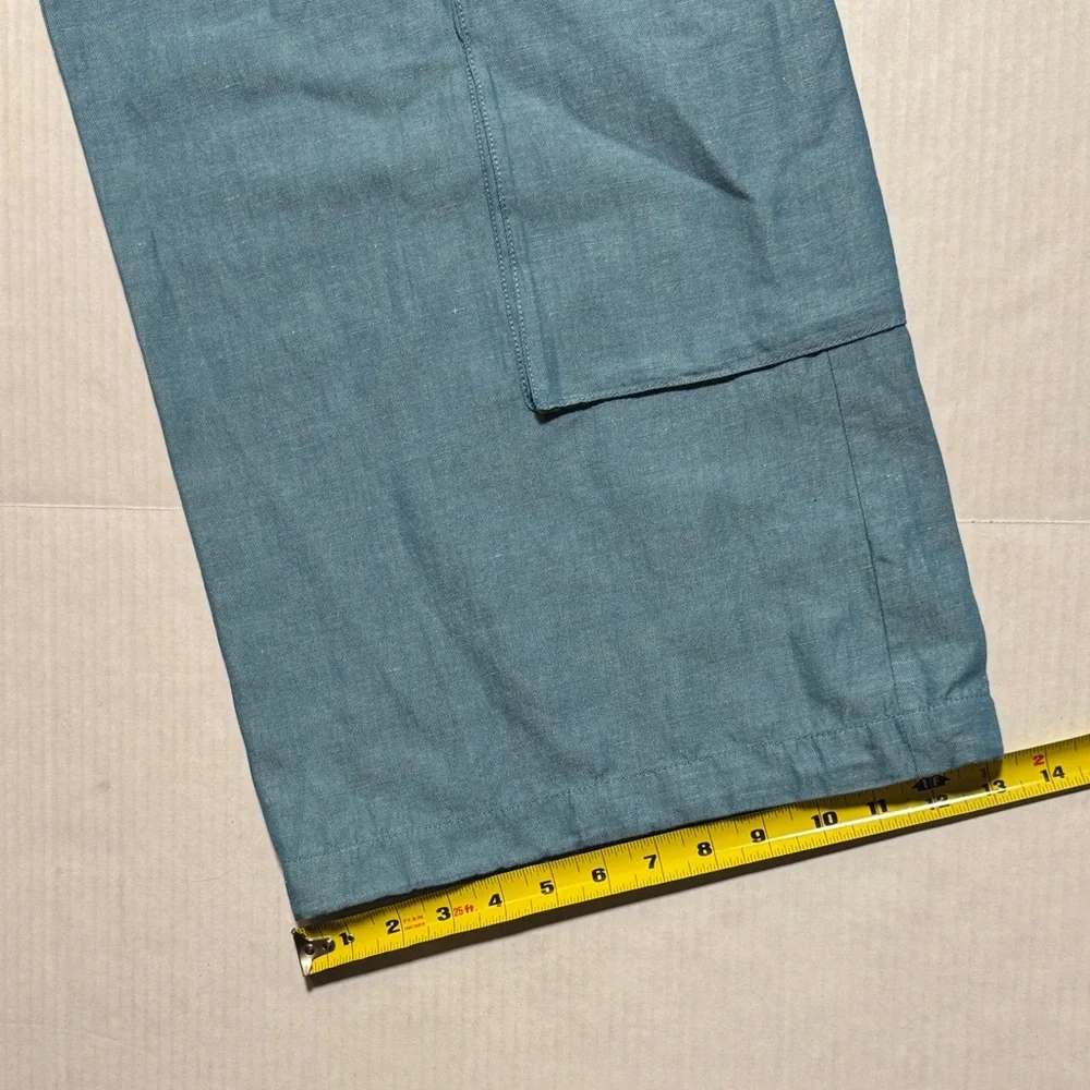 MOUSSY Out Pocket Bag Blue Cargo Pants Cotton Linen Elastic‎ Waist Stacking SZ 1 - Picture 11 of 16